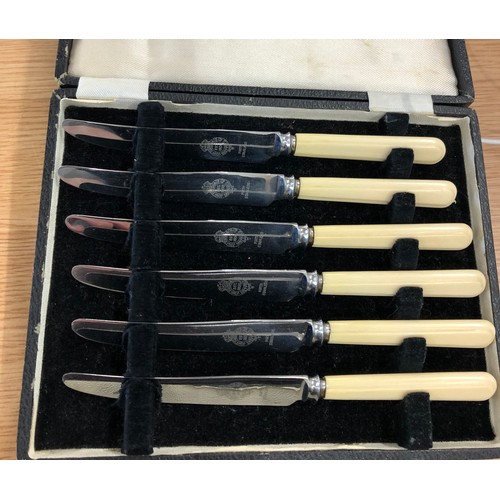 296 - Selection of boxed cutlery, lid detaches from serving set