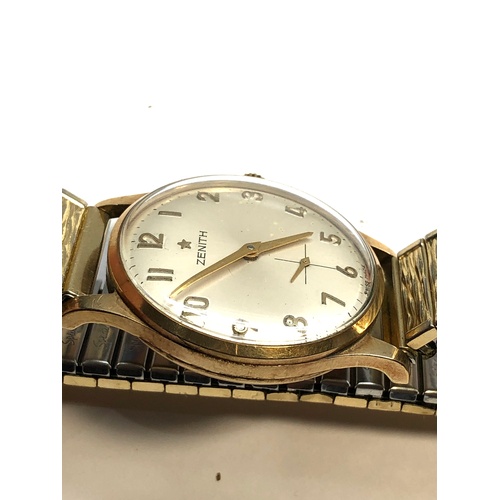 348 - Vintage 9ct gold Zenith presentation wristwatch watch winds and ticks but no warranty given engraved... 