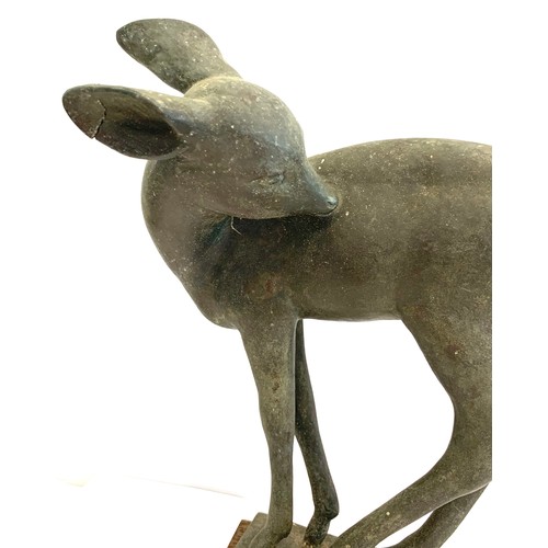 409 - David Fahrner fawn bronzed cast metal. Signed on the narrow side of the stand. and date: FAHRNER / 1... 