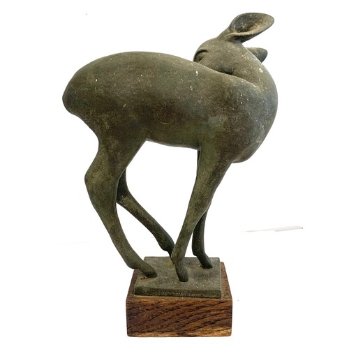 409 - David Fahrner fawn bronzed cast metal. Signed on the narrow side of the stand. and date: FAHRNER / 1... 