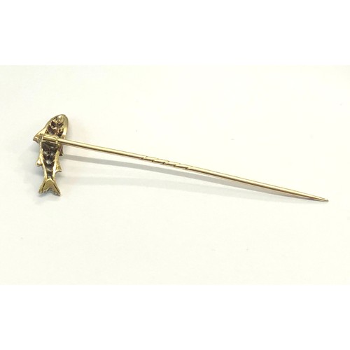 232 - Fine Antique diamond and enamel fish stick pin boxed the fish measures approx 20mm wide the pin 65mm... 