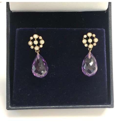 233 - Fine diamond and amethyst drop earrings please see images for details drop measures approx 24mm