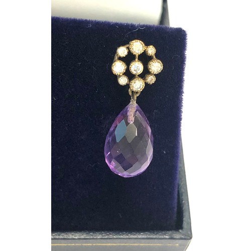 233 - Fine diamond and amethyst drop earrings please see images for details drop measures approx 24mm