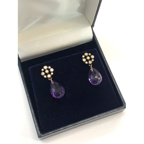 233 - Fine diamond and amethyst drop earrings please see images for details drop measures approx 24mm