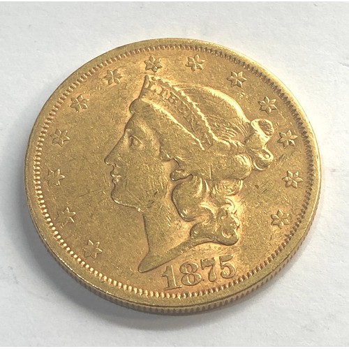 382 - Rare 1875 Liberty Head $20 Gold Coin please see images for grade weight 33.4g