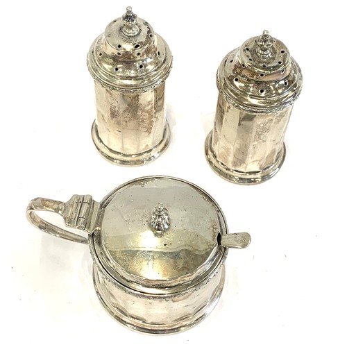 81 - 3 piece silver condiment set and spoon