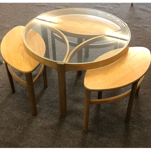 437 - Mid Century Nathan Trinity round glass retro teak coffee table nest of tables