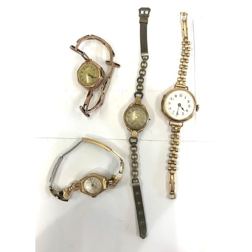 355 - 4 Vintage ladies 9ct gold wristwatches, 1 with 9ct gold strap