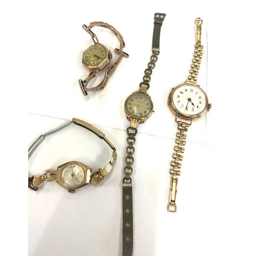 355 - 4 Vintage ladies 9ct gold wristwatches, 1 with 9ct gold strap