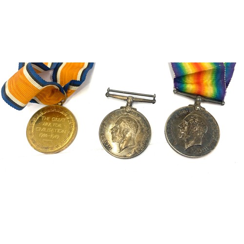 363 - Pair WW medals plus 1 other, pair named to: 45063 pte. f.a.Marks. Bed.f, the single medal reads 1308... 