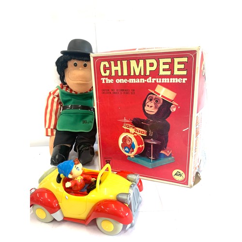 488 - Vintage Chimpee Drummer battery operated toy Japan with box, Original Noddy with car and PG Tips mon... 