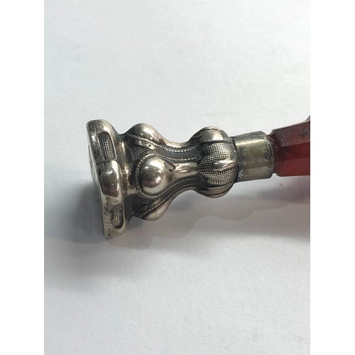 27 - Antique silver wax seal agate stone handle desk stamp