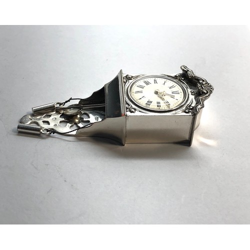 30 - Dutch silver miniature clock dutch silver hallmark measures approx  7cm by 3cm please see images for... 