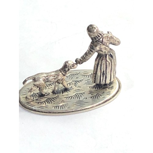 39 - Dutch silver miniature girl with her dog  dutch silver sword hallmark please see images for details