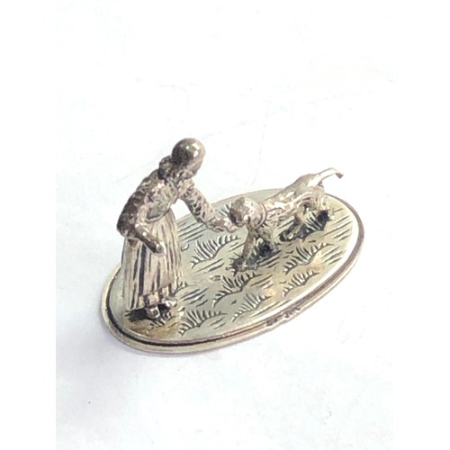 39 - Dutch silver miniature girl with her dog  dutch silver sword hallmark please see images for details