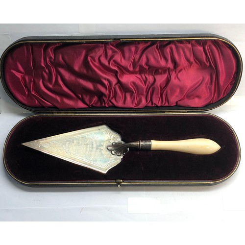 43 - Victorian silver presentation trowel in original box the trowel measures approx  32cm long Sheffield... 