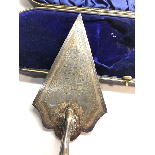 44 - Victorian silver presentation trowel in original box the trowel measures approx  32cm long Sheffield... 