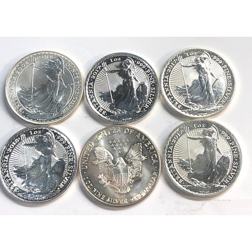 416 - 6 Silver 1oz fine silver .999 coins