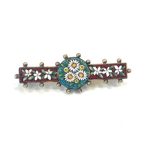 100 - Victorian micro mosaic brooch, daisy floral design, bead decoration, hinged pin simple loop brooch f... 