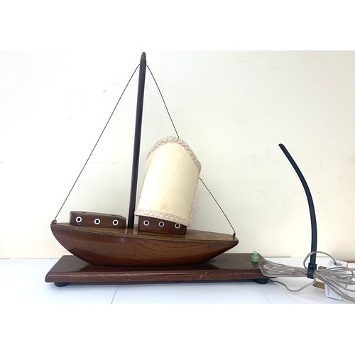 177 - Sailing / Yachting interest, Early to mid 20th Century art deco style novelty teak lamp modelled as ... 