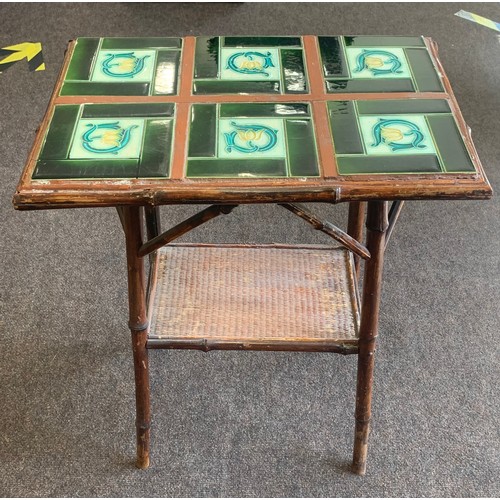 214 - Aesthetic movement late 19th century bamboo side table, the surface inlaid with 6 tulip design Art N... 