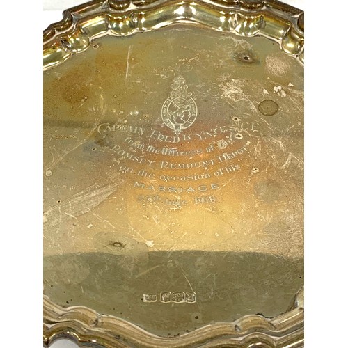 8 - Military interest WW1 silver letter tray engraved 1919 weight 235g  please see images for details