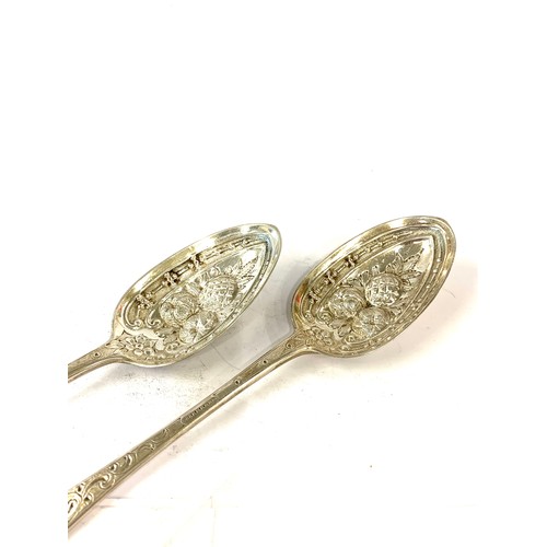 67 - Pair of antique silver berry spoons London silver hallmarks each measures approx 22.5cm long total w... 