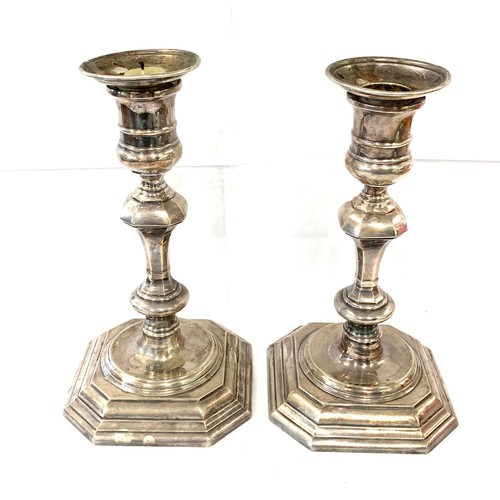 6 - Pair of silver candlesticks height 19cm 1 missing loaded base as shown please see images for details... 