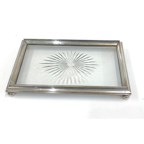 81 - Antique silver and glass tray Birmngham silver hallmarks measures approx 12ins by 7.5ins