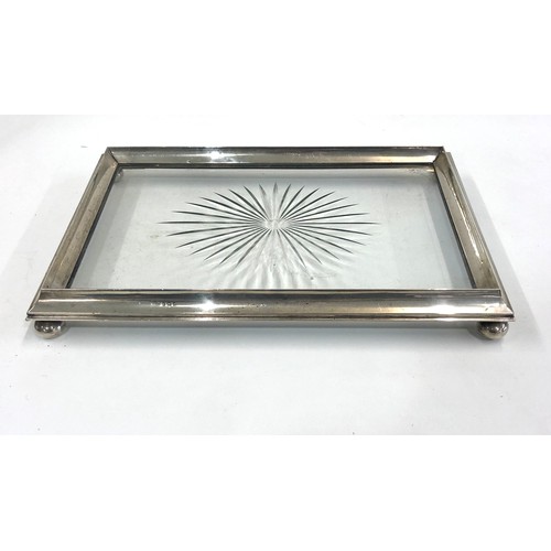 81 - Antique silver and glass tray Birmngham silver hallmarks measures approx 12ins by 7.5ins