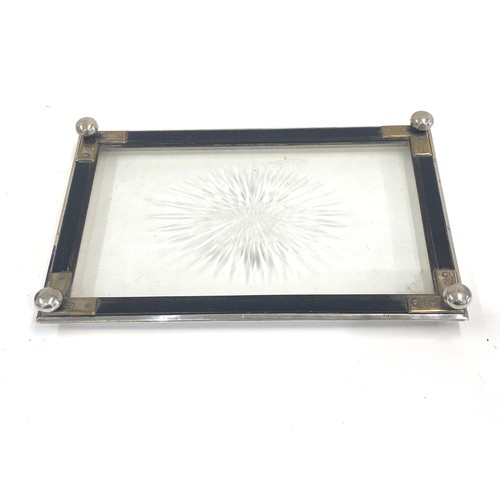 81 - Antique silver and glass tray Birmngham silver hallmarks measures approx 12ins by 7.5ins