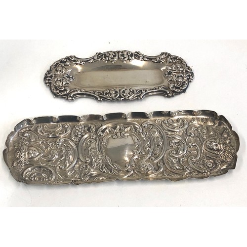 87 - 2 Antique silver pin trays largest measures approx 20cm by 6.5cm total weight 90g