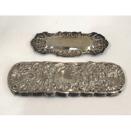 87 - 2 Antique silver pin trays largest measures approx 20cm by 6.5cm total weight 90g