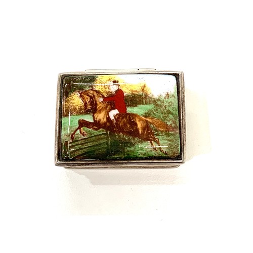 92 - Silver and enamel hunting scene Pill box