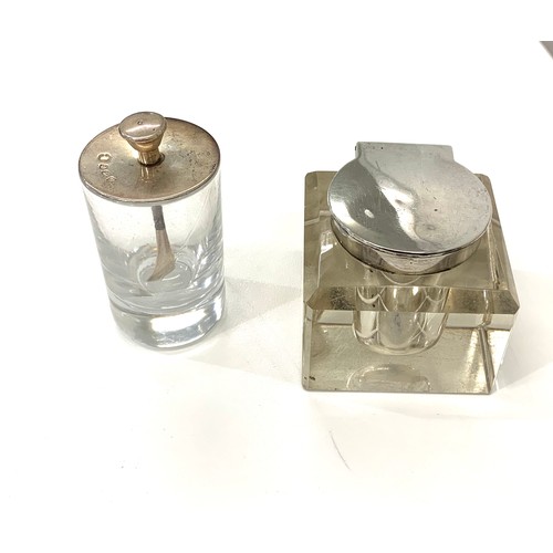 91 - Vintage silver lidded inkwell and silver mustard with glass pot