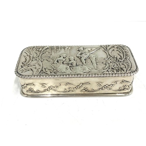 102 - Chased silver decorative box 1902, approximate measurements 13cm by 6.5cm by Height 3cm, Approximate... 