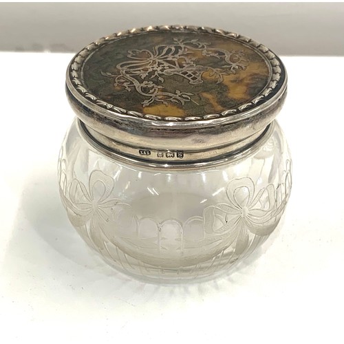 127 - Silver and tortoise glass jar