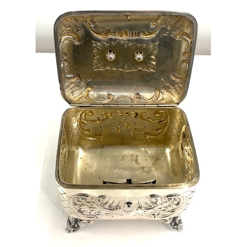 128 - Australian silver sugar box 1870 marked inside vase, approximate measurements: 11c, Length 12c,, Dep... 