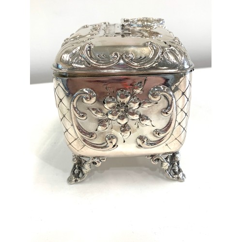 128 - Australian silver sugar box 1870 marked inside vase, approximate measurements: 11c, Length 12c,, Dep... 