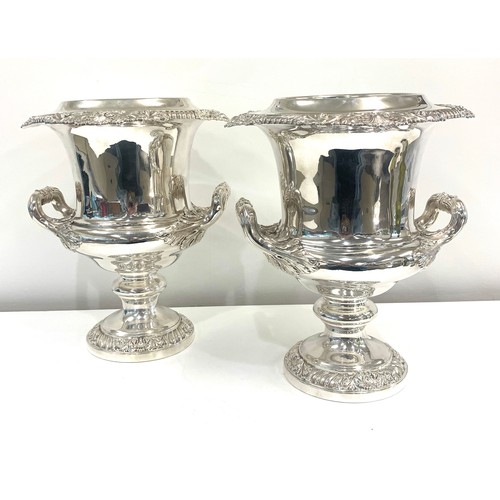 129 - Pair of solid silver crested wine coolers, crest to front, early Victorian hallmarked Sheffield 1838... 