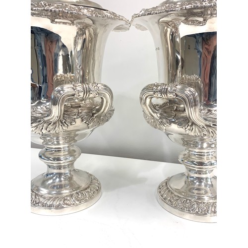 129 - Pair of solid silver crested wine coolers, crest to front, early Victorian hallmarked Sheffield 1838... 