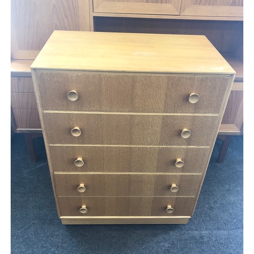 421 - Retro light oak five draw chest of draws, measures approx width 30