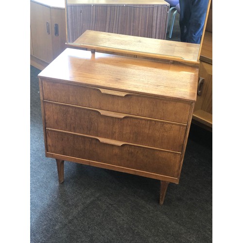 422 - Retro teak 1960s 3 draw dressing table by Austin Sweet measures approx 31