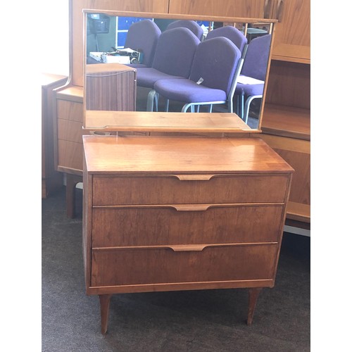 422 - Retro teak 1960s 3 draw dressing table by Austin Sweet measures approx 31