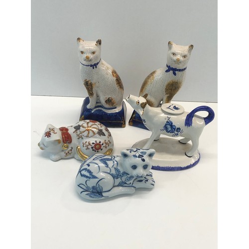 64 - Selection of china to include Staffordshire style cats etc