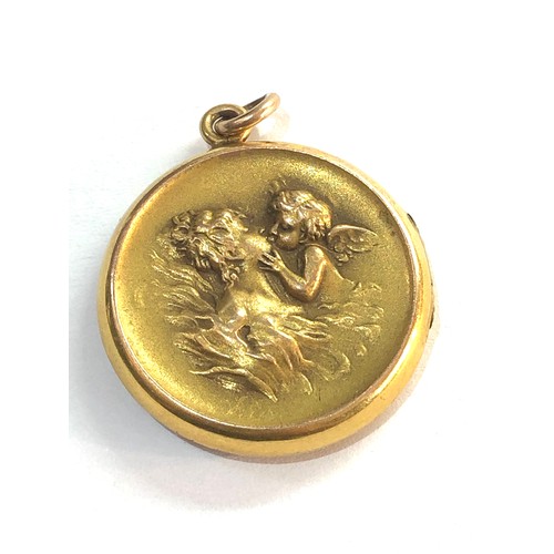 139 - Art Nouveau gilt yellow metal angel locket diameter 2.5cm