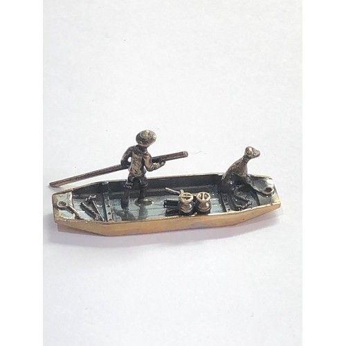 112 - Vintage Dutch silver miniature man rowing a boat with his dog  dutch silver hallmarks please see ima... 