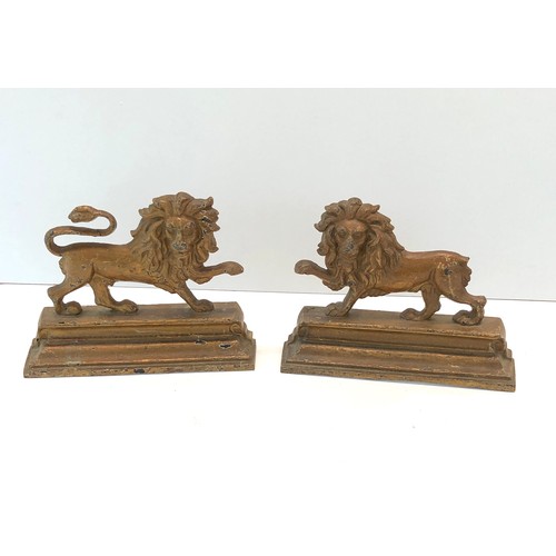 52 - Pair of Antique victorian 19th century cast iron lion door stops/ fireside ornaments