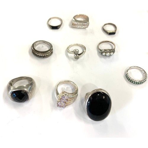 174 - Selection of 10 vintage stone set silver rings