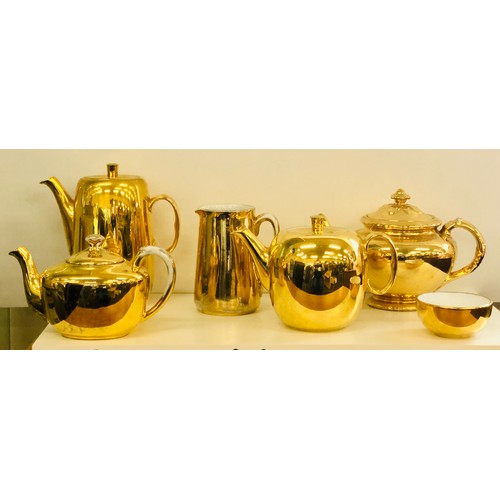 96 - Selection gold and silver fireproof Worcester wear, 2 silver luster pots are without lids.